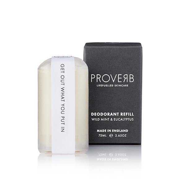 Proverb Skin aluminium free refillable deodorant in scent wild mint and eucalyptus
